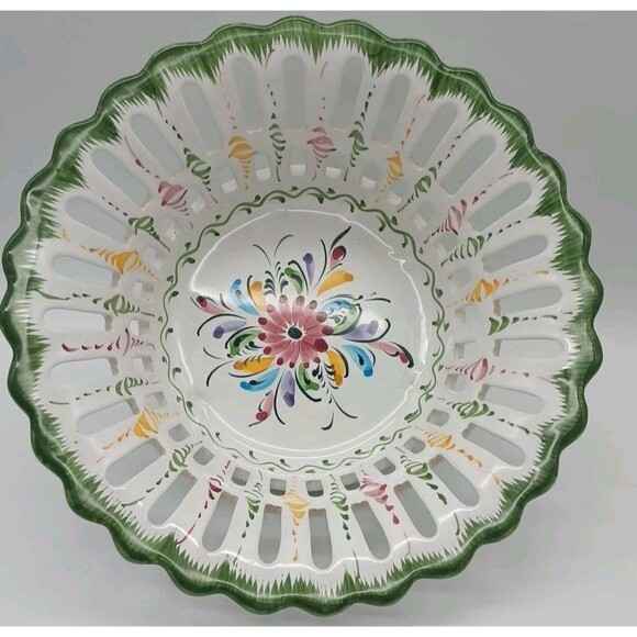 Hand Painted Ceramic Cutout Design Bowl Made In Portugal - Picture 1 of 6